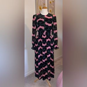 Orla Kiely Black and Pink Midi Dress